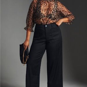 Maeve The Colette Black Wide-Leg Cropped Linen Pants